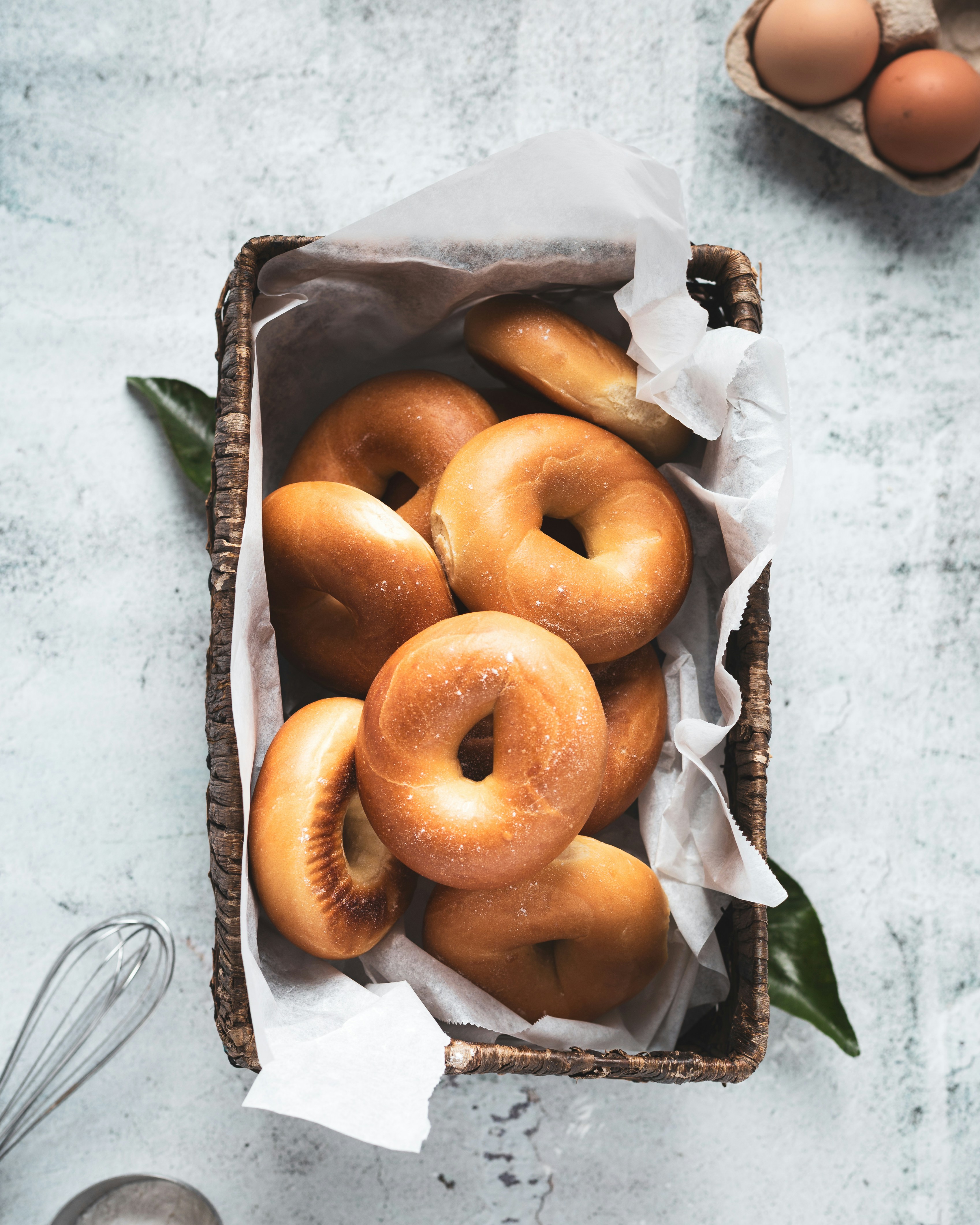 A dozen bagels boxed and ready to go